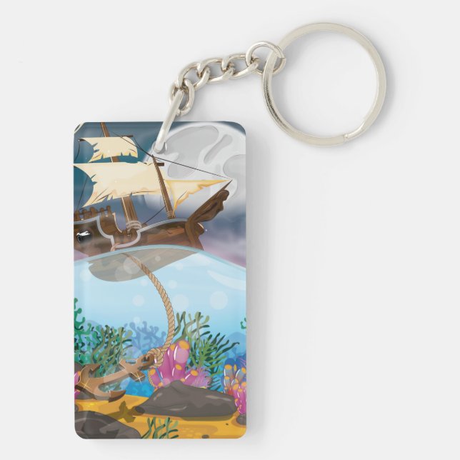 Sails ship dropping anchor key ring (Back)
