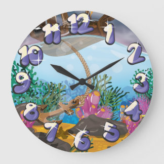 Sails ship dropping anchor large clock