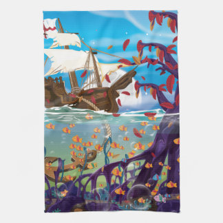 Sailship Dropping Anchor Tea Towel