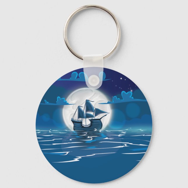 Sailship Voyage under the Moonlight Key Ring (Front)
