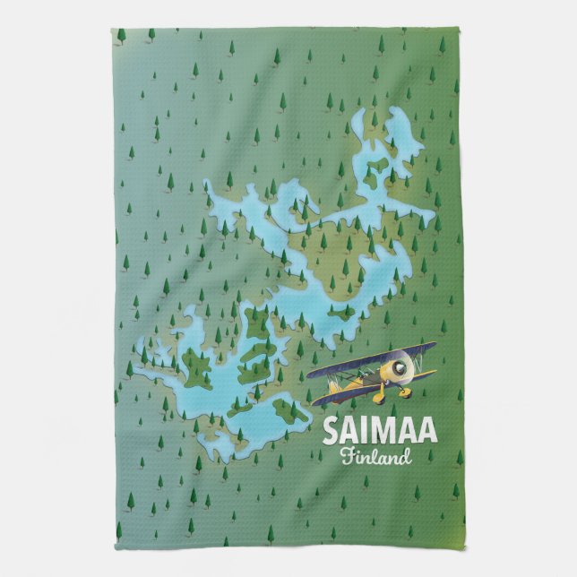 Saimaa Lake Finland map Tea Towel (Vertical)
