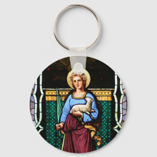 Saint Agnes (Agnes of Rome) - Stained Glass Art Key Ring