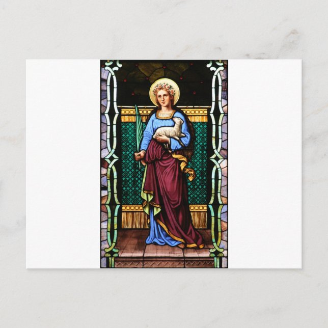 Saint Agnes (Agnes of Rome) - Stained Glass Art Postcard (Front)