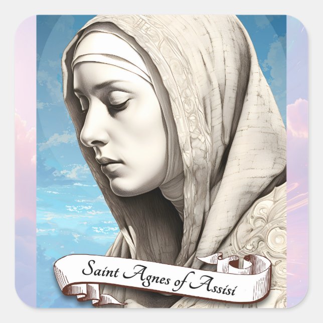 Saint Agnes of Assisi Sister of St Clare Square Sticker (Front)