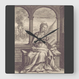 Saint Anastasia the Deliverer Black & White Art Square Wall Clock
