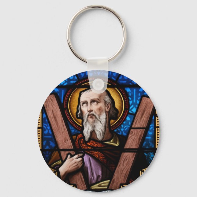 Saint Andrew (Apostle Andrew) Stained Glass Art Key Ring (Front)
