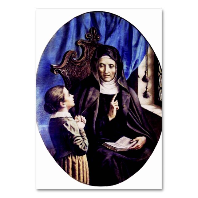 Saint Angela Merici Patron Saint of Educators and  Table Number (Front)