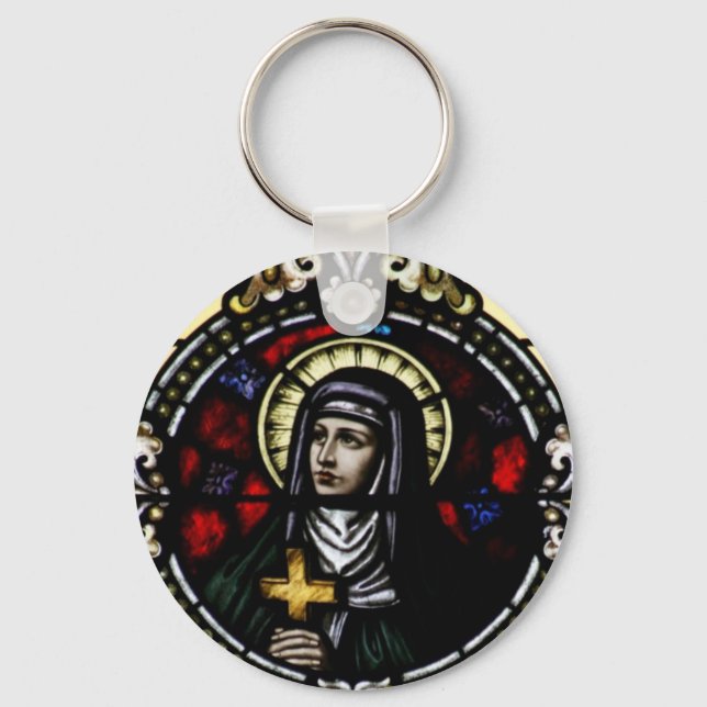 Saint Angela Merici Stained Glass Art Key Ring (Front)