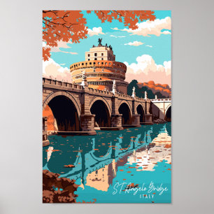 Saint Angelo Bridge Italy vintage travel place Poster
