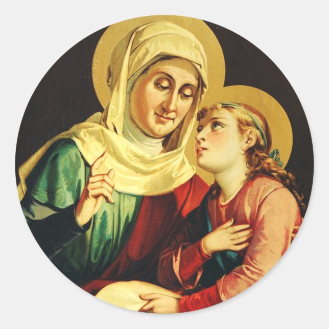Saint Ann and Virgin Mary Classic Round Sticker (Front)