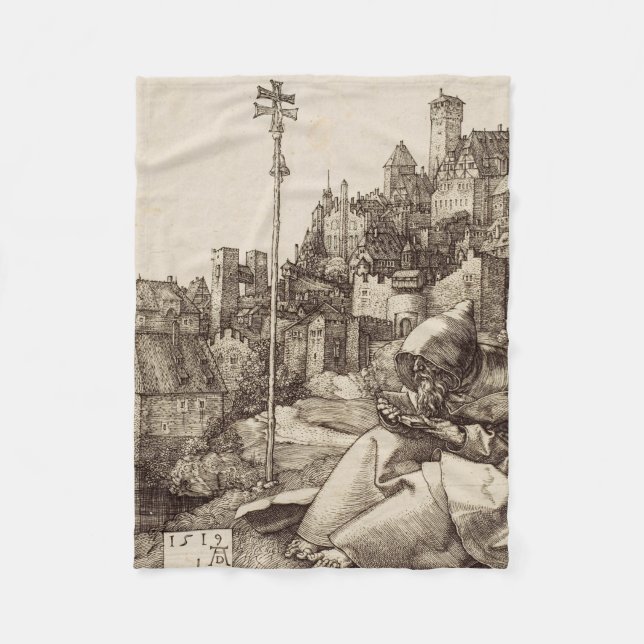 Saint Anthony Reading by Albrecht Durer Fleece Blanket (Front)