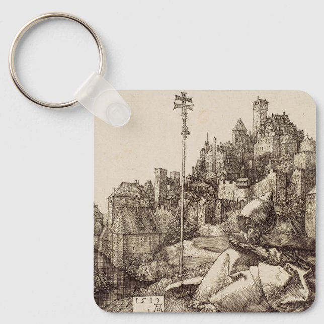 Saint Anthony Reading by Albrecht Durer Key Ring (Front)