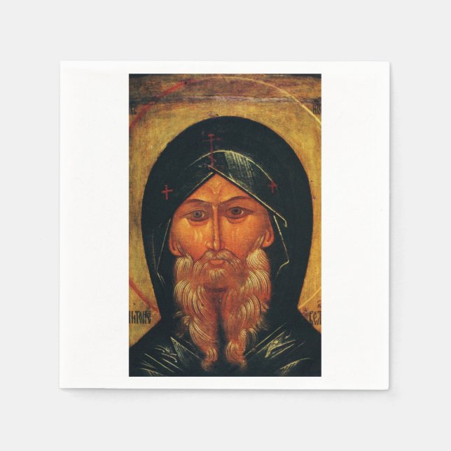 Saint Anthony the Great Orthodox Fine Art Napkin (Front)