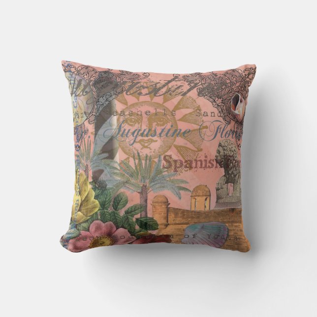 saint augustine florida travel antique art cushion (Front)