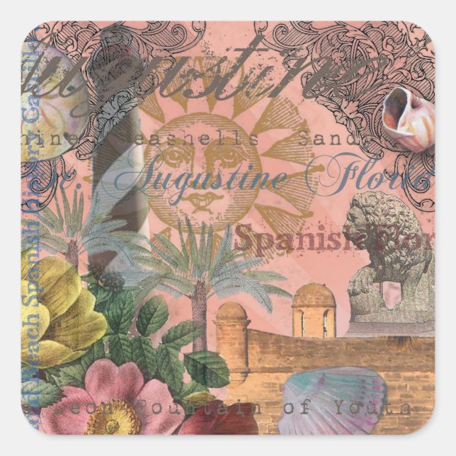 saint augustine florida travel antique art square sticker (Front)