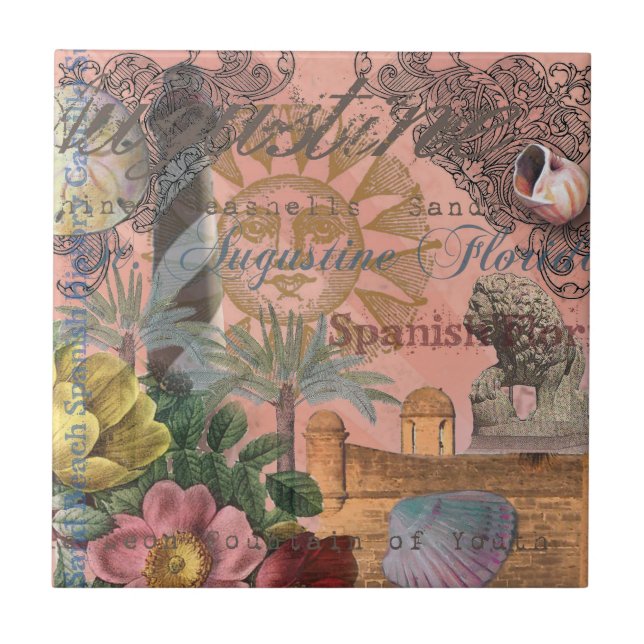 saint augustine florida travel antique art tile (Front)