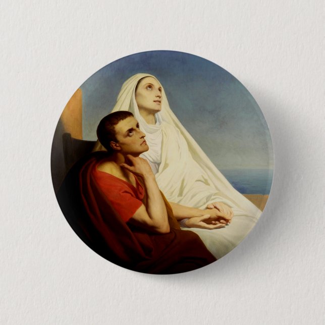Saint Augustine & Saint Monica Art Print 6 Cm Round Badge (Front)