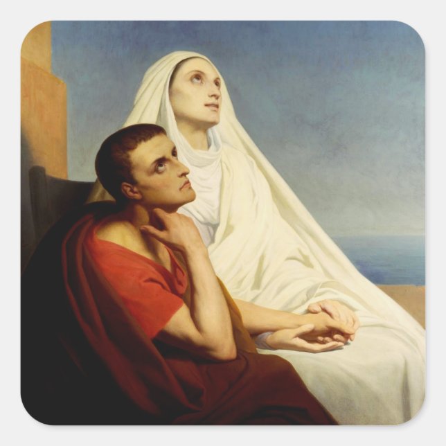 Saint Augustine & Saint Monica Art Print Square Sticker (Front)