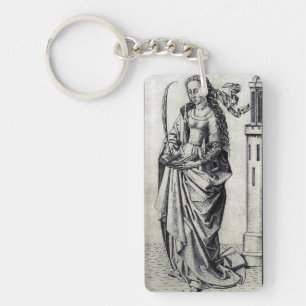 Saint Barbara of the Tower Sacred Graphic Art Key Ring