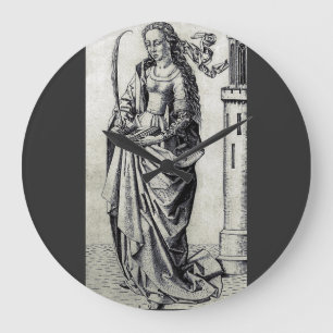 Saint Barbara of the Tower Sacred Graphic Art Large Clock