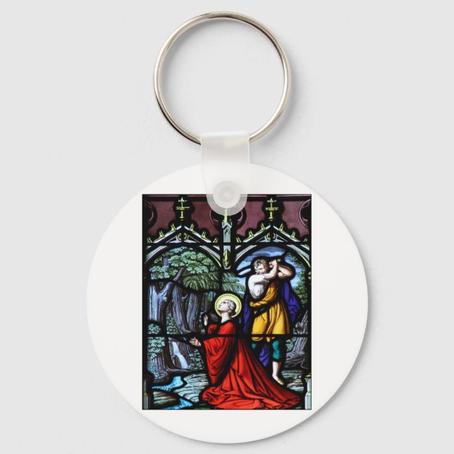 Saint Barbara's Martyrdom Stained Glass Art Key Ring (Front)