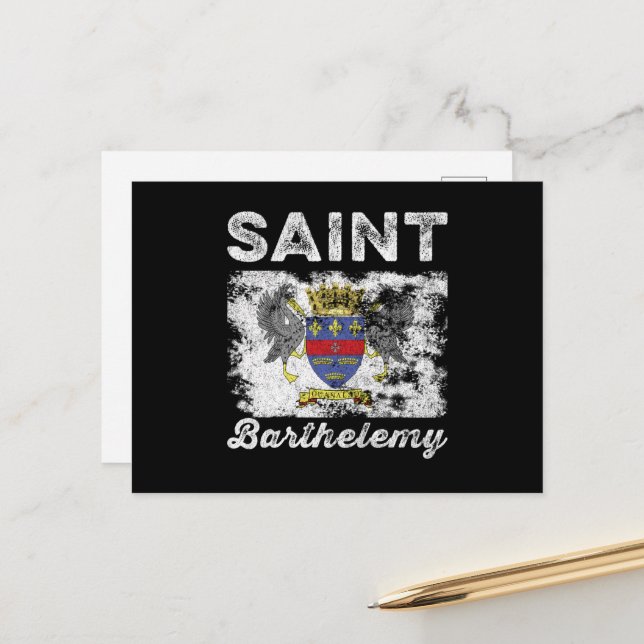 Saint Barthélemy Flag Distressed Postcard (Front/Back In Situ)