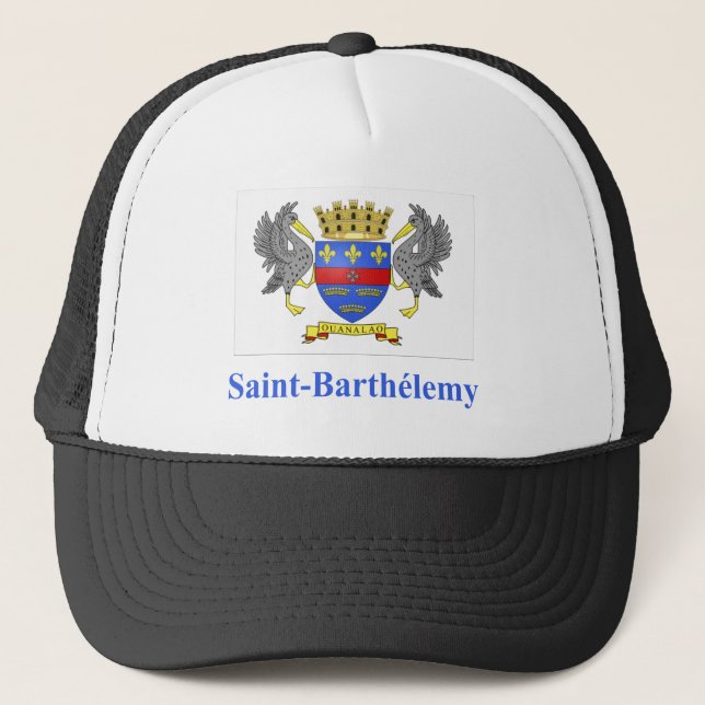 Saint Barthelemy Flag with Name in French Trucker Hat (Front)