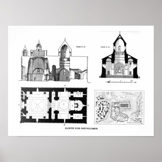 Saint Bartholomew Monastery floor and cross plan Poster (Front)