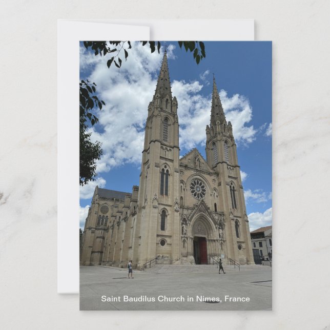 Saint Baudilus Church in Nimes, France, on a Holiday Card (Front)