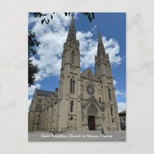 Saint Baudilus Church in Nimes, France, on a Holiday Postcard