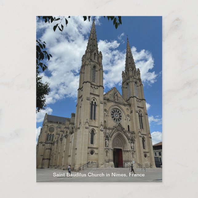 Saint Baudilus Church in Nimes, France, on a Holiday Postcard (Front)