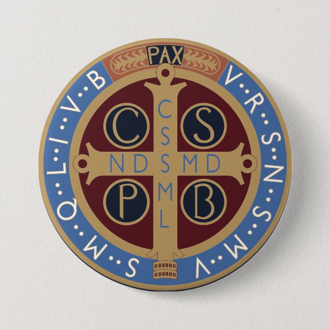 Saint Benedict Medal 7.5 Cm Round Badge (Front)