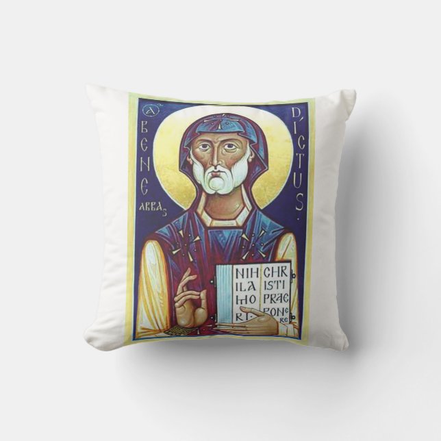 Saint Benedict of Nursia Father of Monks Art Cushion (Front)