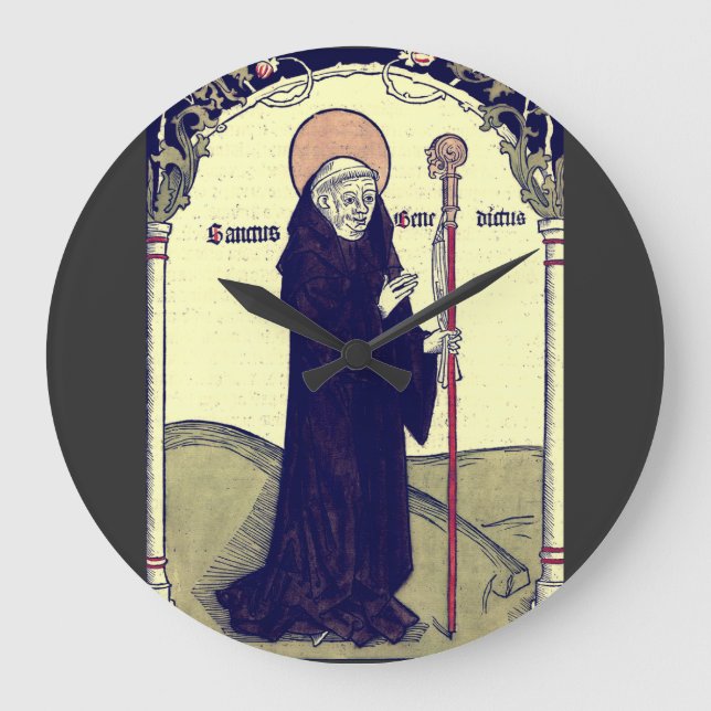 Saint Benedict of Nursia Patron of Europe Catholic Large Clock (Front)