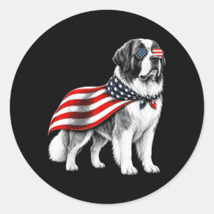 Saint Bernard 4th Of July Aamerican Flag Dog Classic Round Sticker