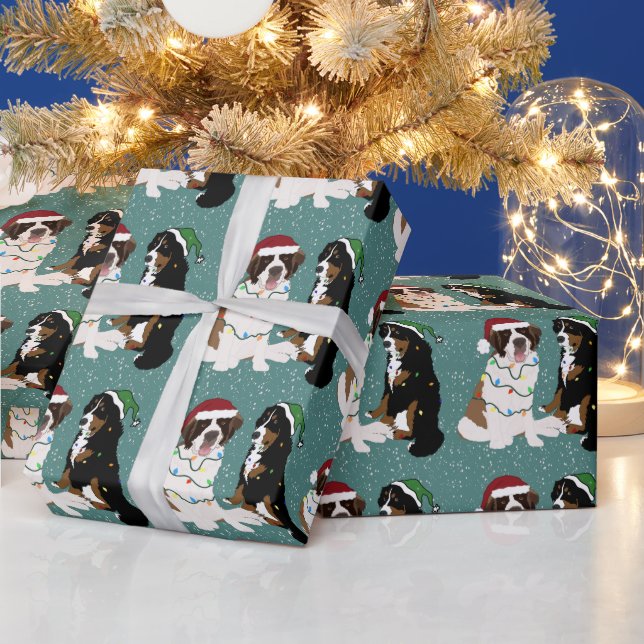 Saint Bernard and Bernese Mountain Dog Christmas Wrapping Paper (Holidays)