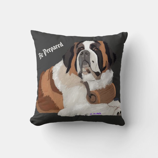 Saint Bernard and Keg: Be Prepared Cushion (Front)