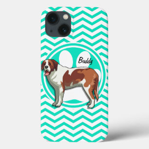 Saint Bernard; Aqua Green Chevron iPhone 13 Case