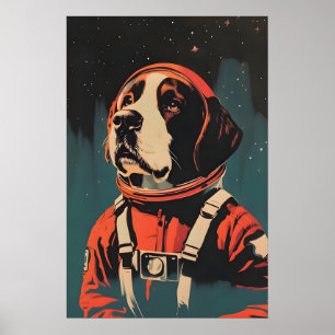 Saint Bernard Astronaut Poster, St Bernard Retro Poster