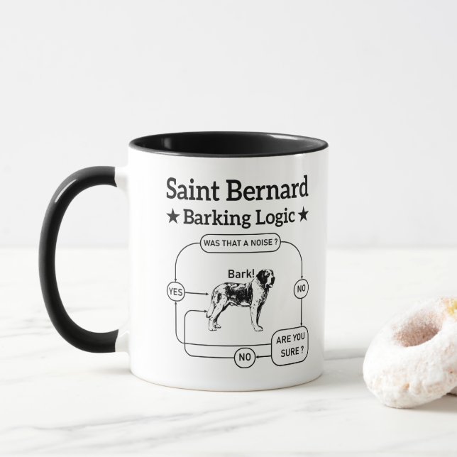 Saint Bernard Barking Logic Funny Dog Owner Cool Mug (With Donut)