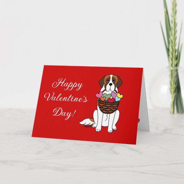Saint Bernard Cartoon Valentine's Day Holiday Card (Front)