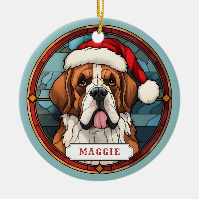 Saint Bernard Ceramic Circle Ornament (Front)