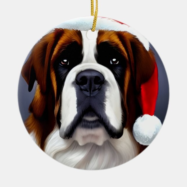 Saint Bernard Christmas Ceramic Tree Decoration (Front)