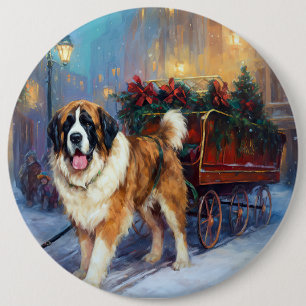 Saint Bernard Christmas Festive Season  6 Cm Round Badge