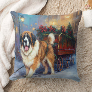 Saint Bernard Christmas Festive Season  Cushion