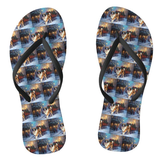 Saint Bernard Christmas Festive Season  Flip Flops (Footbed)