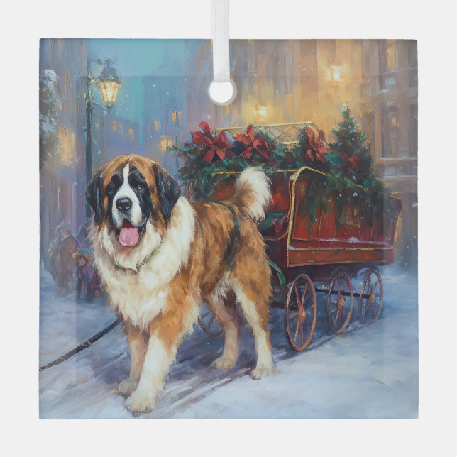 Saint Bernard Christmas Festive Season  Glass Tree Decoration (Front)
