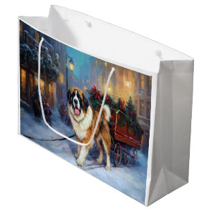Saint Bernard Christmas Festive Season  Large Gift Bag