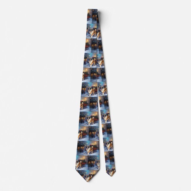 Saint Bernard Christmas Festive Season  Tie (Front)