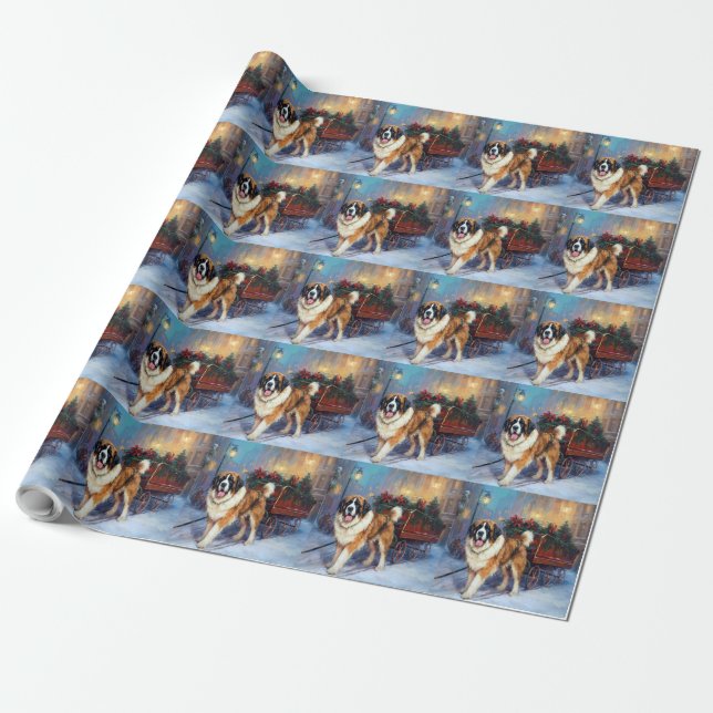 Saint Bernard Christmas Festive Season  Wrapping Paper (Unrolled)